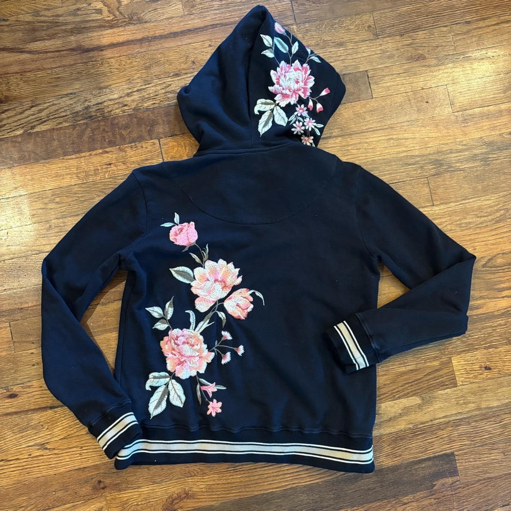 Johnny Was Vienna Floral Embroidered Black Hoodie - Picture 5 of 6